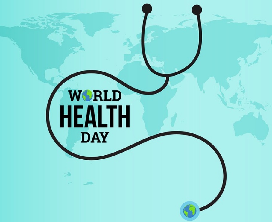stetoskop na tle mapy świata. napis world health day