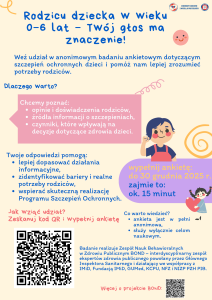 plakat informacyjny o badaniu ankietowym dla rodziców na temat szczepień